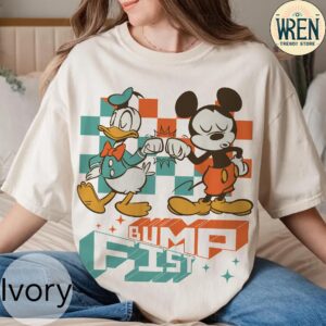 Retro Checkered Mickey Mouse And Donald Duck Fist Bump Shirt - D160525070