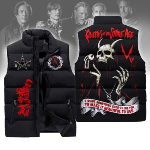 Queens of the Stone Age 3D Sleeveless Puffer Jacket - HD10259954
