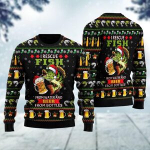 Christmas Fish Santa Ugly Sweater, I Rescue Fish From Water And Beer From Bottles Ugly Christmas Sweater, Sweater Men, Woman Sweater