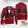Men's Red Suit Ugly Sweater, Funny Holiday Tuxedo Style With Bow Tie, Perfect For Parties, Winter Season Outfit For Men,