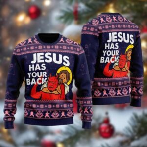 Funny Jesus Christmas Ugly Sweater, Jesus Has Your Back Xmas Sweater, Joy Christian Ugly Sweatshirt For Men Women, Happy Holiday Gifts